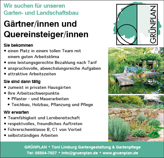 Wir suchen für unseren Garten- und Landschaftsbau Gärtner/innen und Quereinsteiger/innen